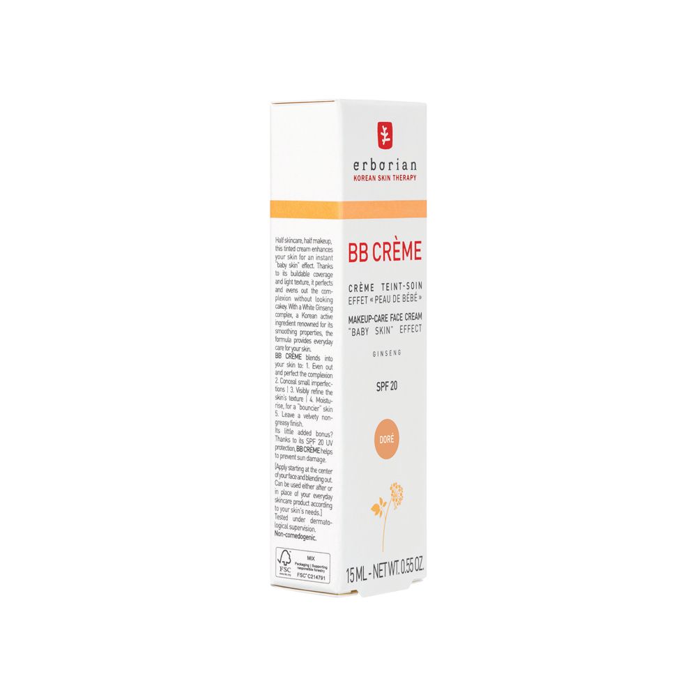 Verpakking van Erborian BB Creme Doré SPF 20, zijaanzicht.