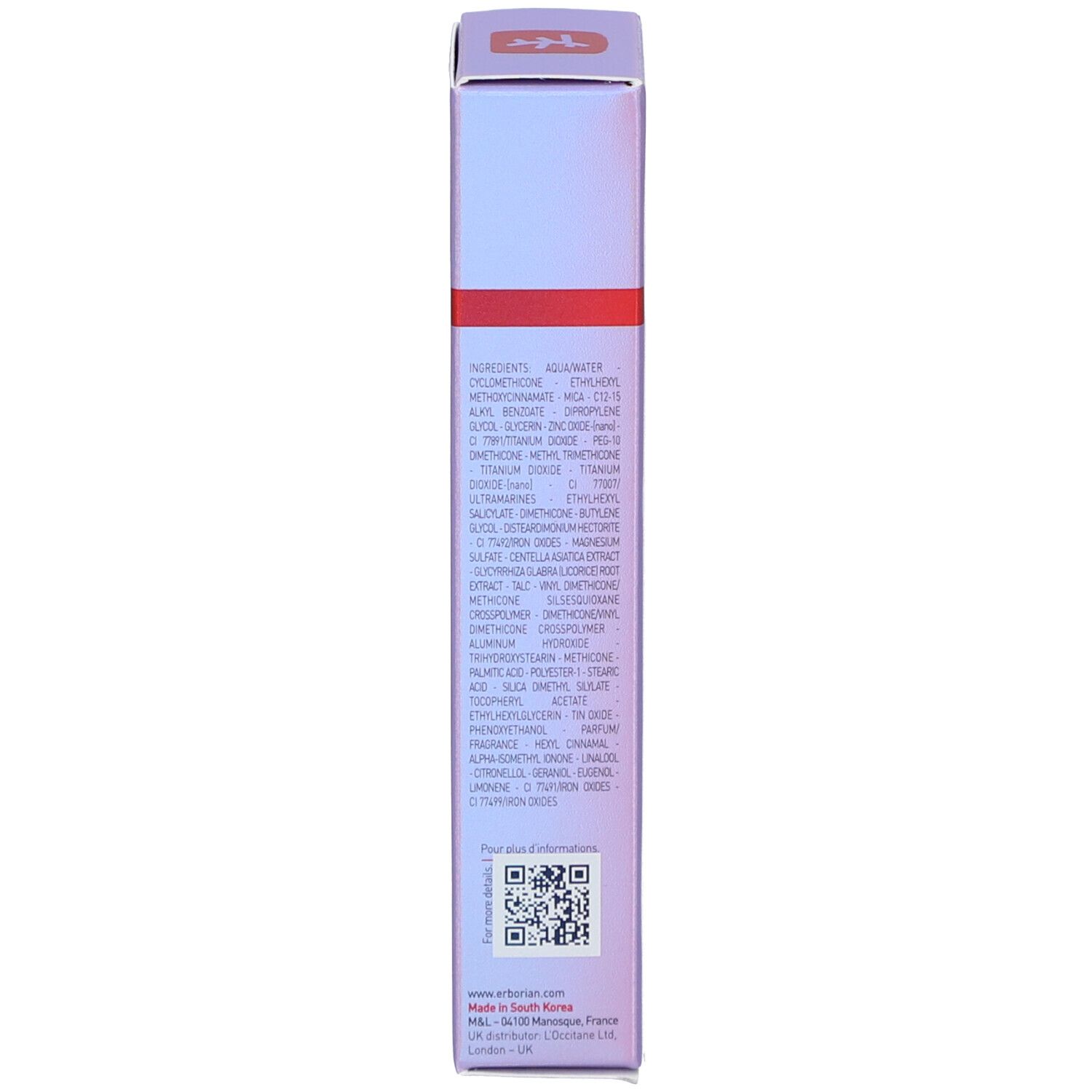 Emballage CC Dull Correct. Ingrédients et code QR sur le côté.