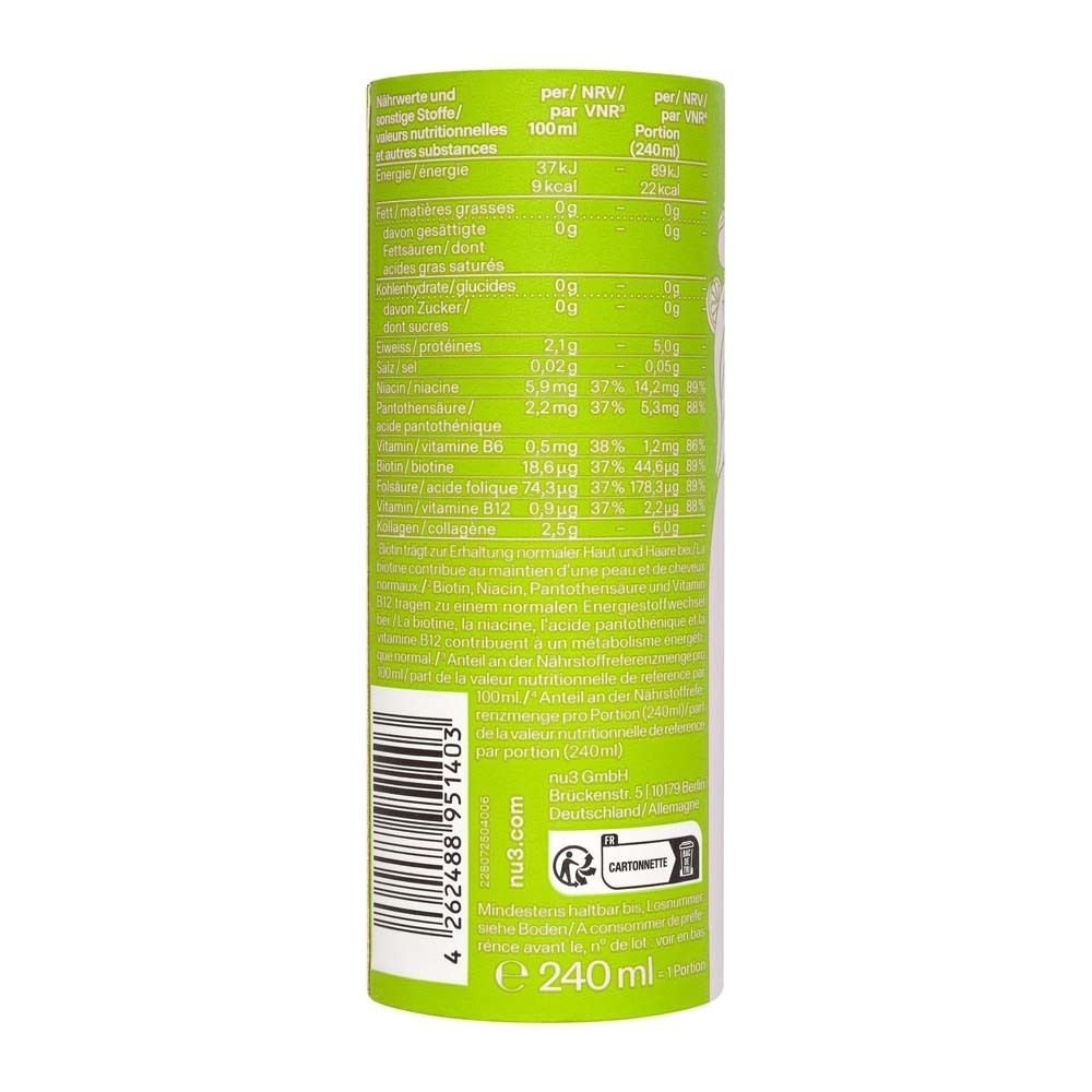 Achterkant van de doos. Voedingstabel in het Duits. Informatie per 100 ml en per portie (240 ml).