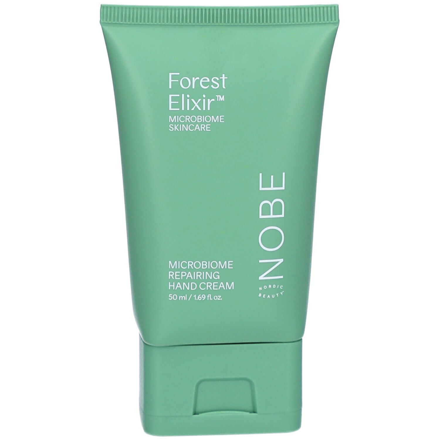 Tube verte avec crème pour les mains NOBE Forest Elixir, Microbiome Skincare.