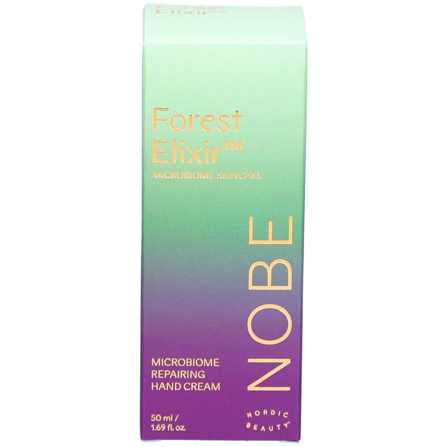 Boîte d'emballage pour la crème pour les mains NOBE Forest Elixir Microbiome.