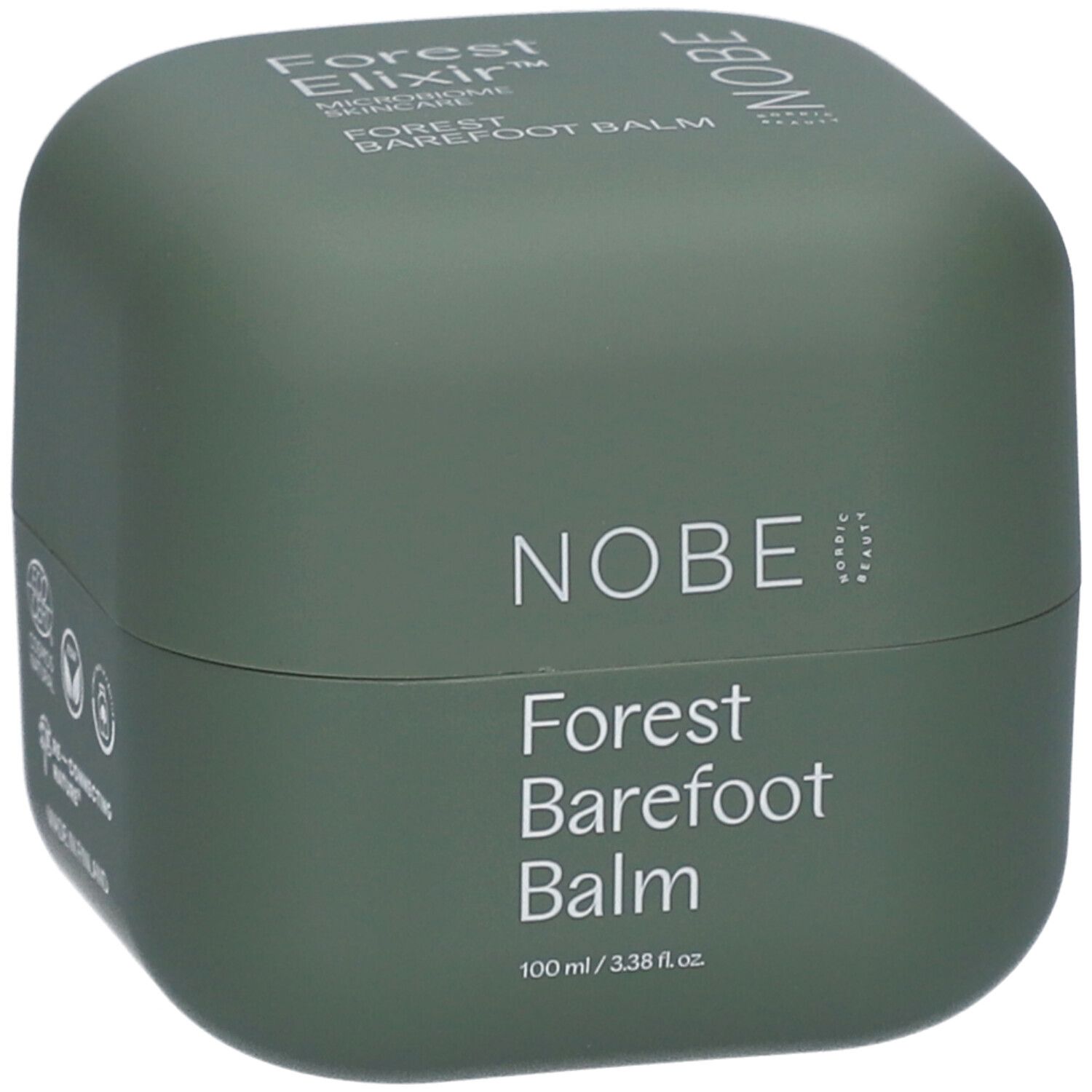 Groene pot met NOBE Forest Barefoot Balm opschrift en 100ml vermelding.