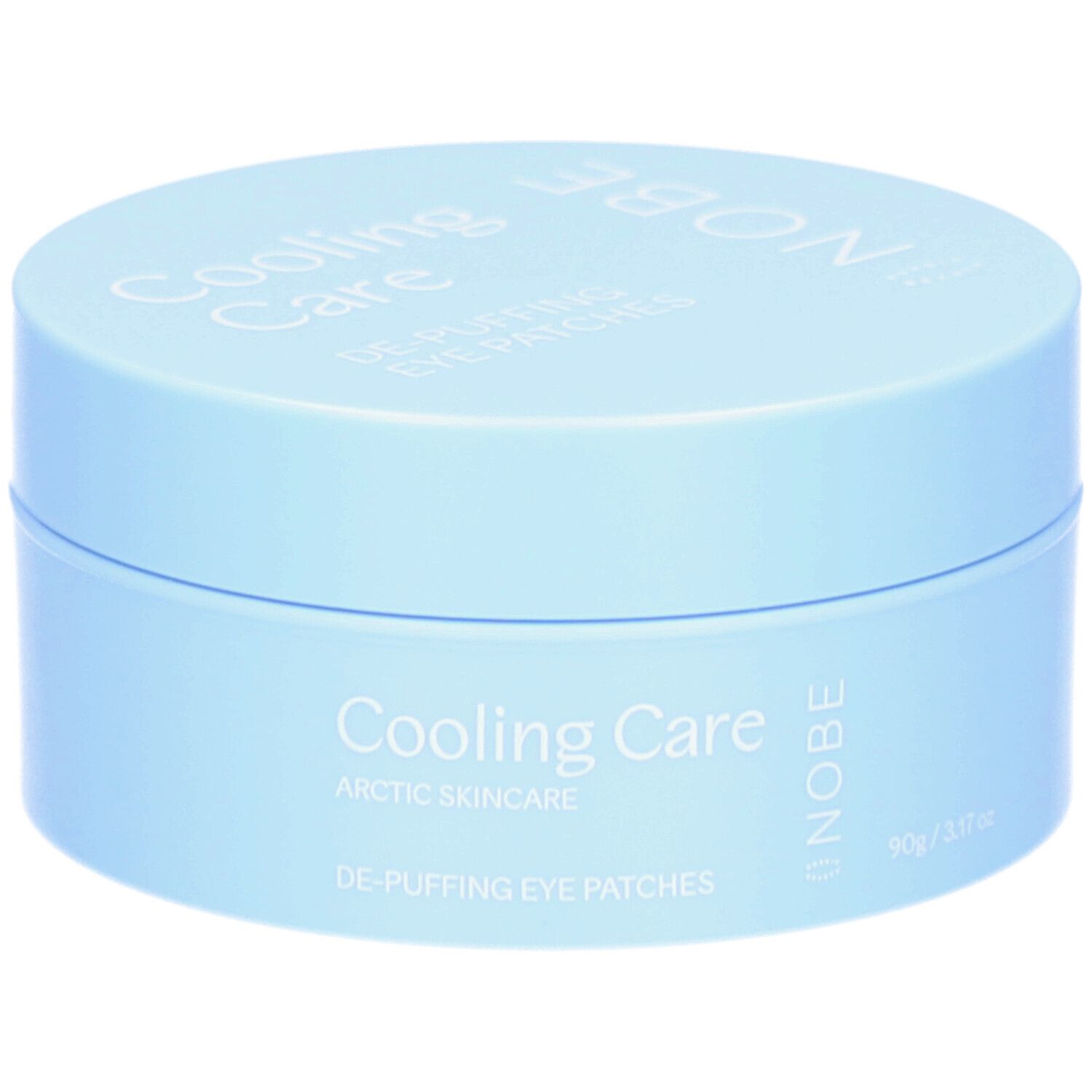 Boîte bleu ciel avec inscription "Cooling Care DE-PUFFING EYE PATCHES".
