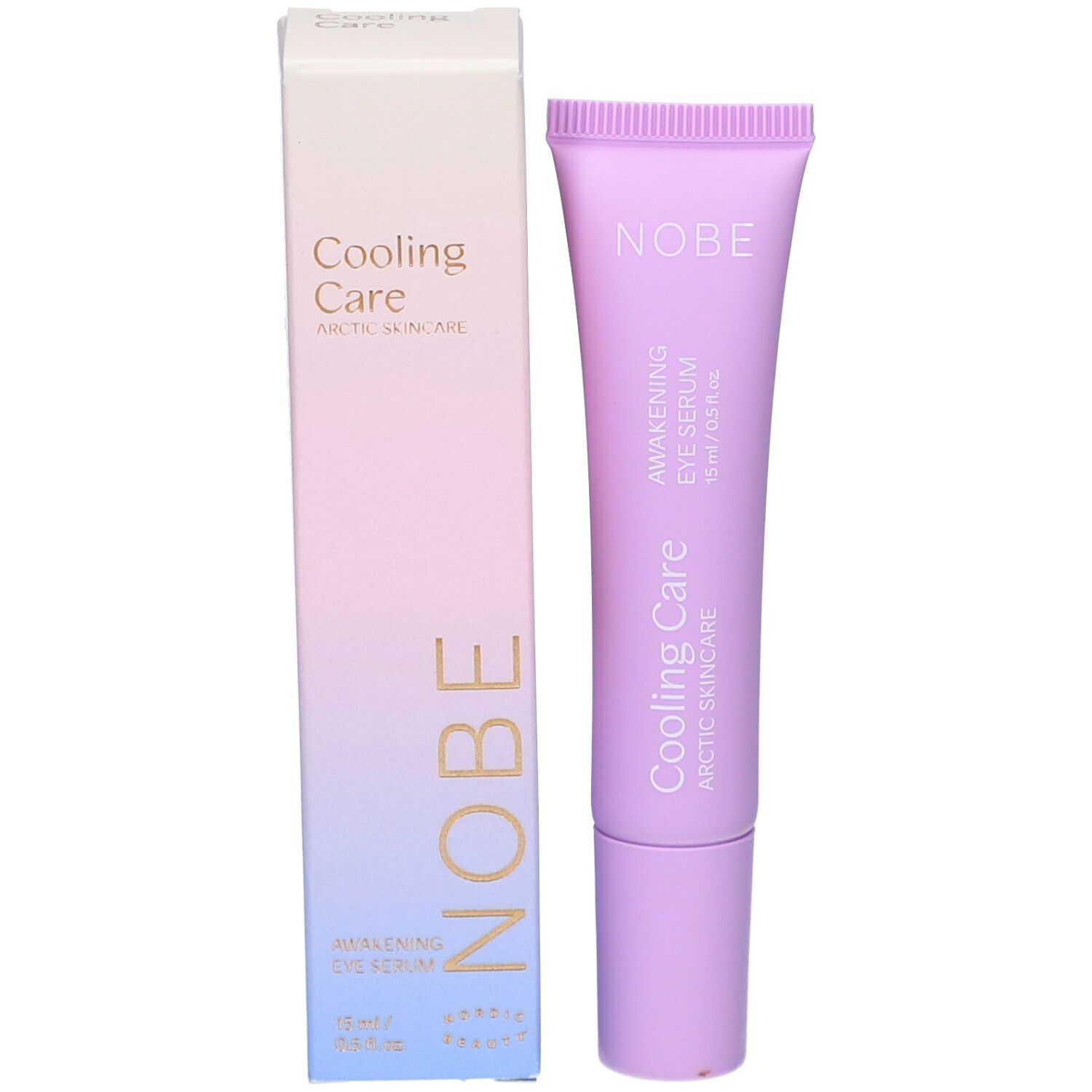 Tube et boîte d'emballage du sérum contour des yeux réveil Cooling Care de NOBE.