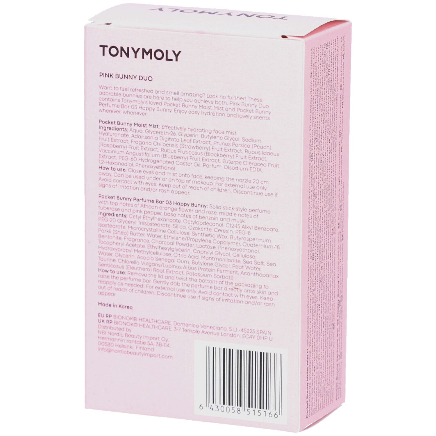 TONYMOLY Pink Bunny Duo, cosmeticaset met gezichtsnevel en parfum.