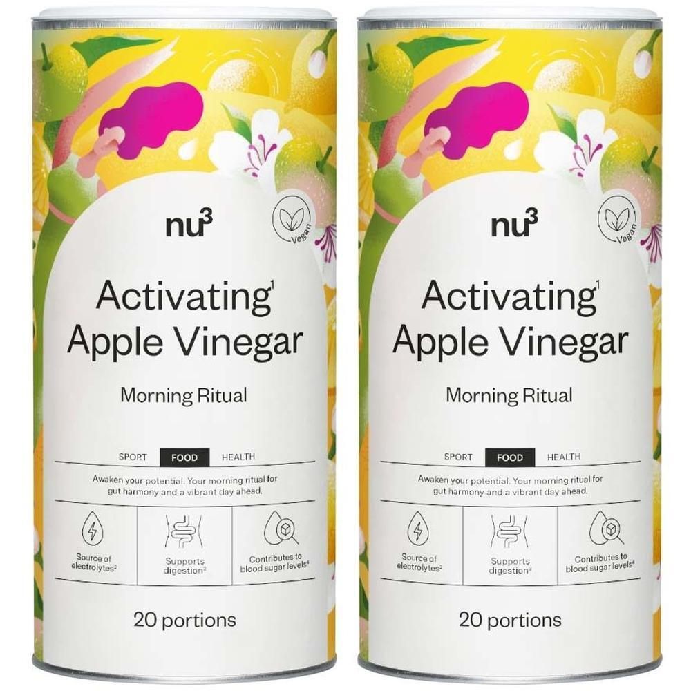 Twee blikken nu3 Activerende Appelazijn, 20 porties per blik. Met 2=1* sticker.