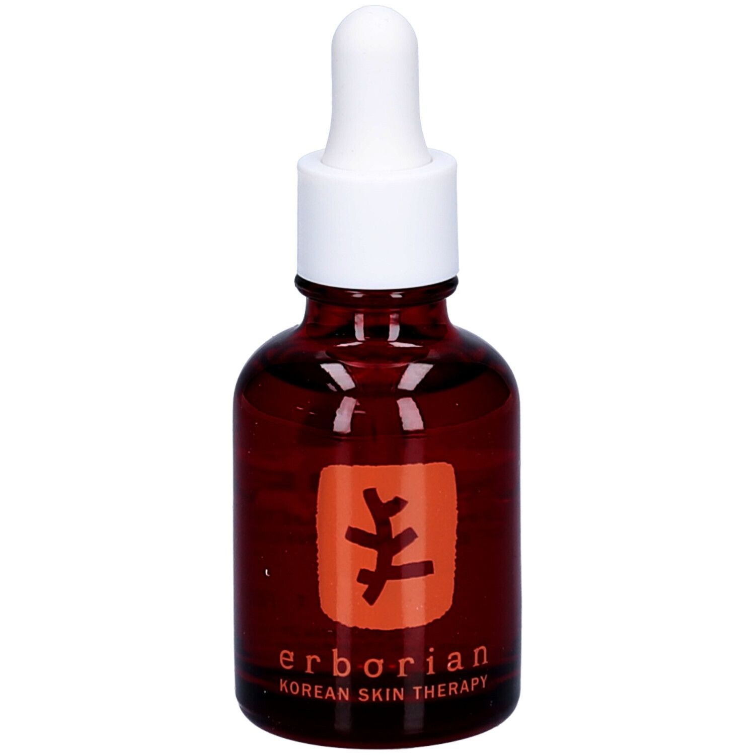 Bruine glazen fles met witte dop en pipet. Opschrift: Skin Therapy, nachtolie. Logo: boom.