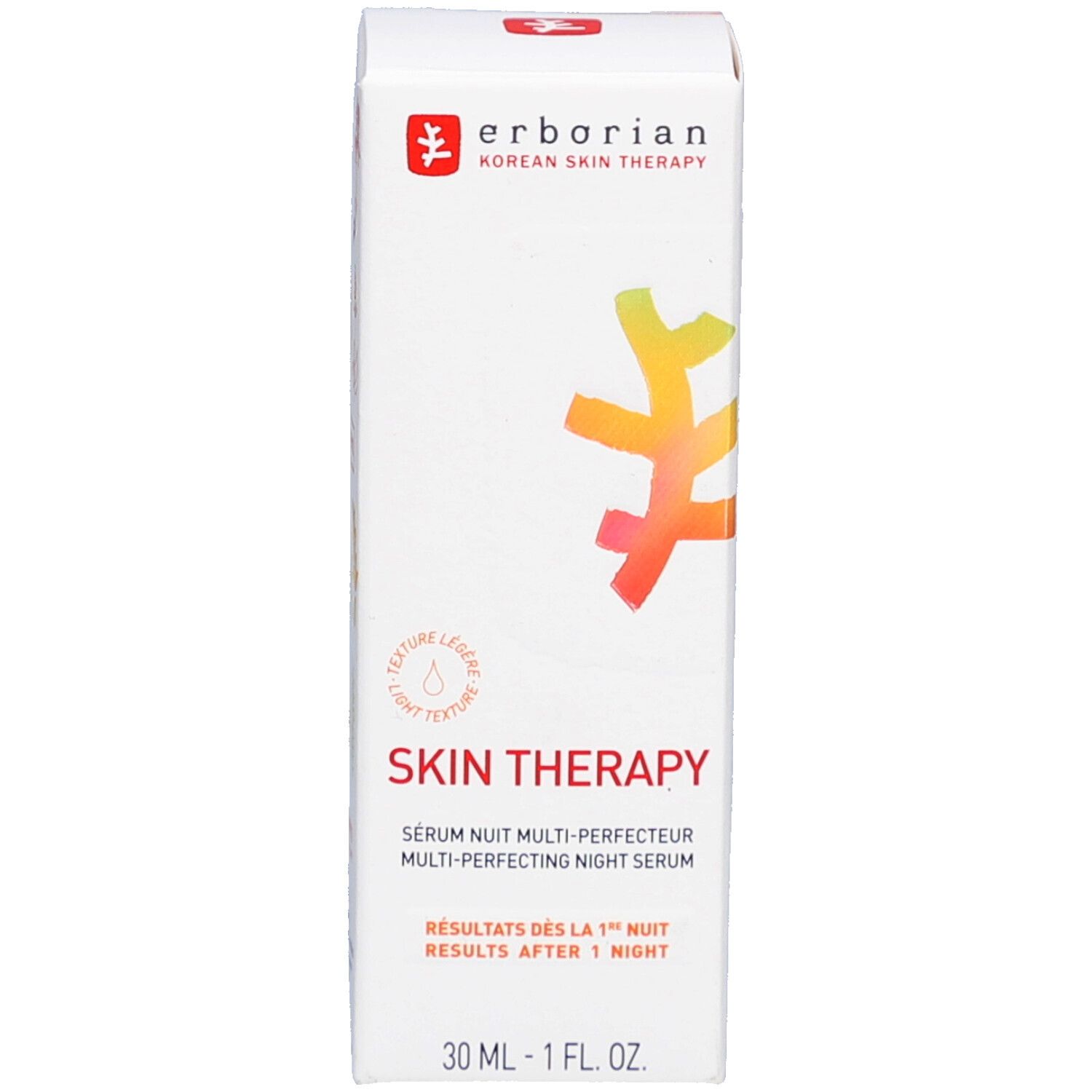Witte productverpakking met opschrift Skin Therapy. Logo en productnaam zijn zichtbaar.