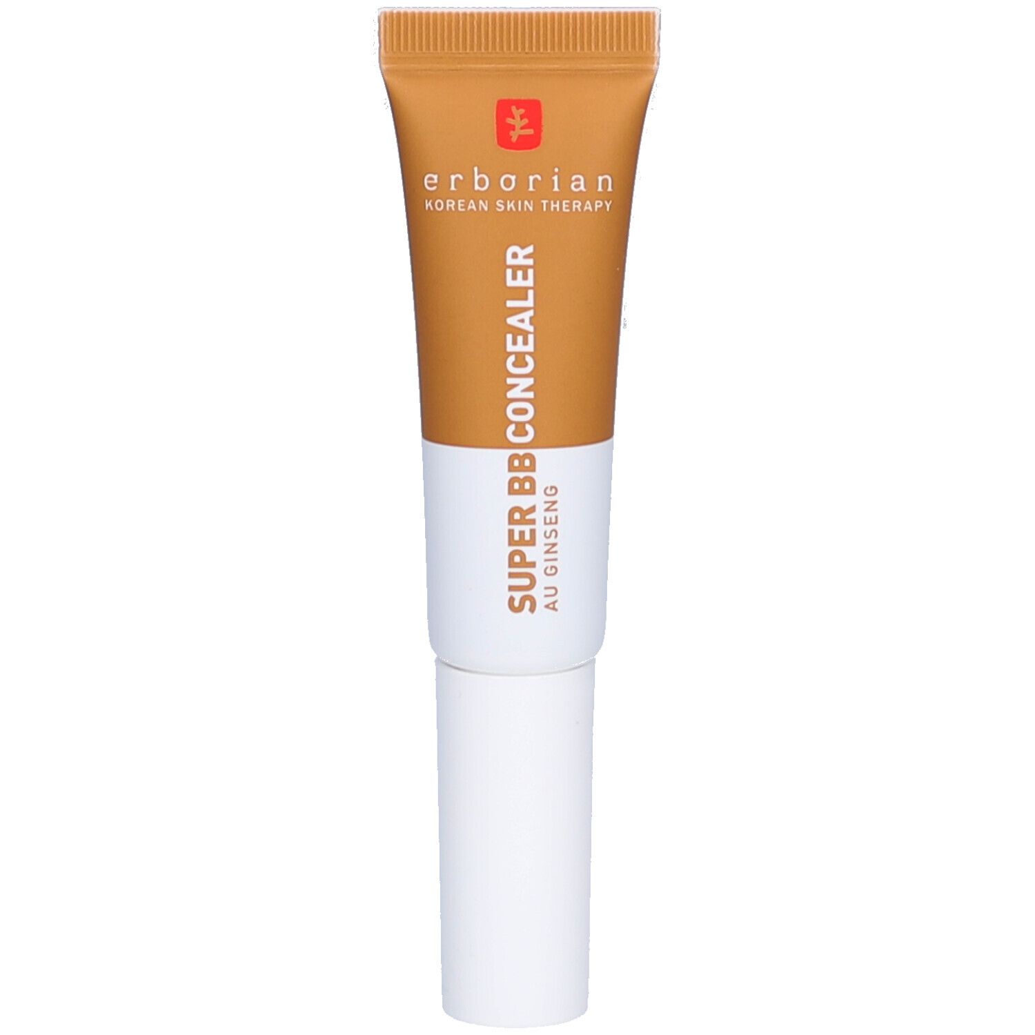 Tube de correcteur BB Caramel. Marque Erborian. Korean Skin Therapy. Bouchon blanc. Corps doré.