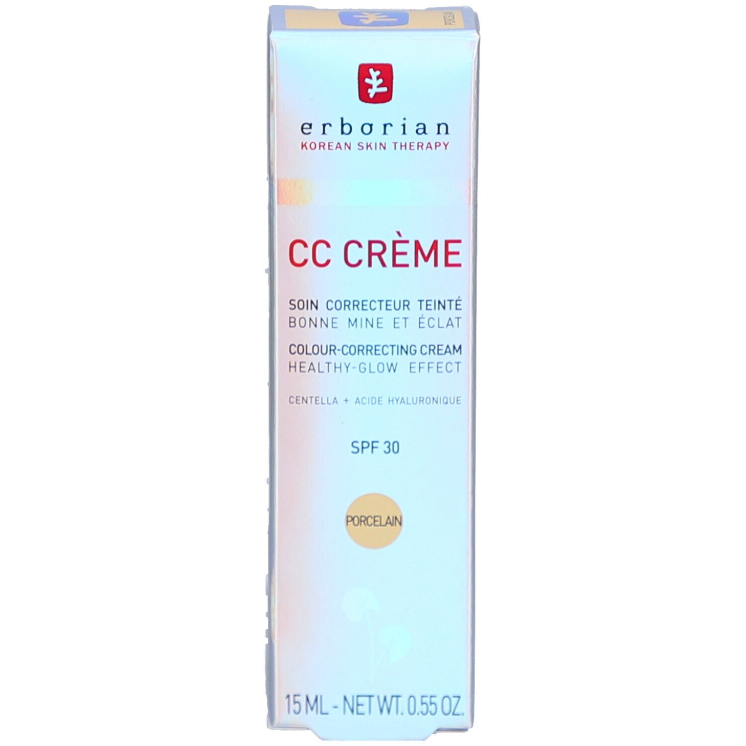 Doos CC Crème Porcelain Erborian. Kleurcorrigerende crème SPF 30. 15 ml.