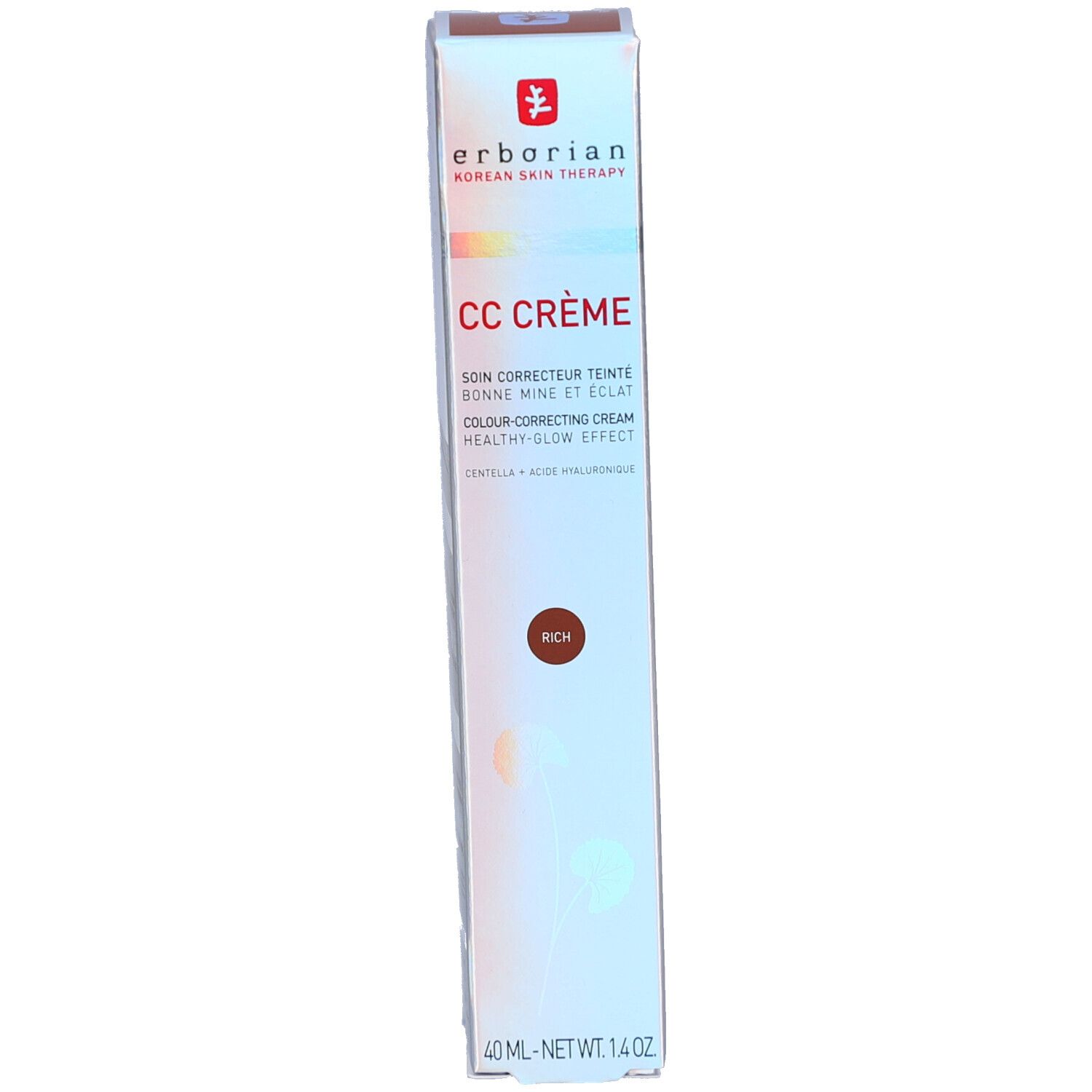 Doos met productnaam en tint Rich. Merk: Erborian. Bevat productinformatie.
