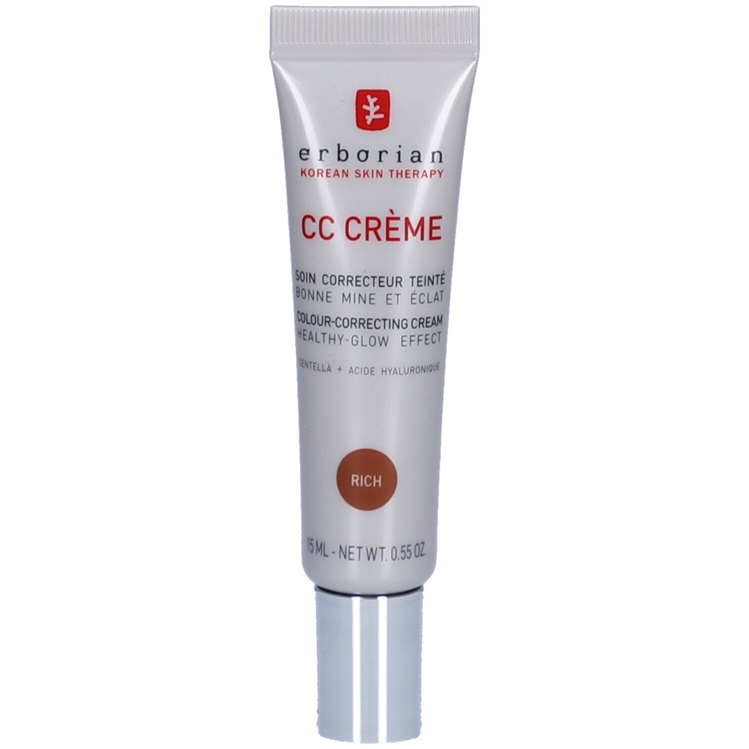 Crèmetube met productnaam en tint. Merk en productnaam duidelijk zichtbaar. Tint: Rich.