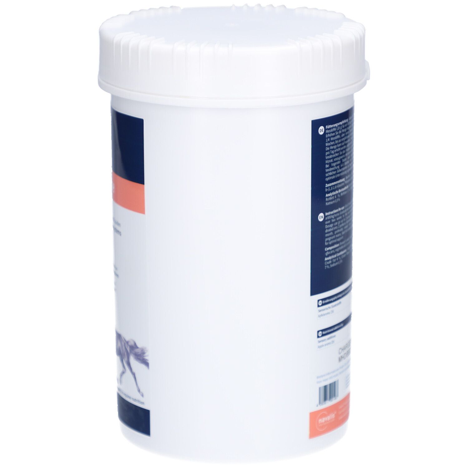 Witte container met deksel. Tekst en informatie op de zijkant.