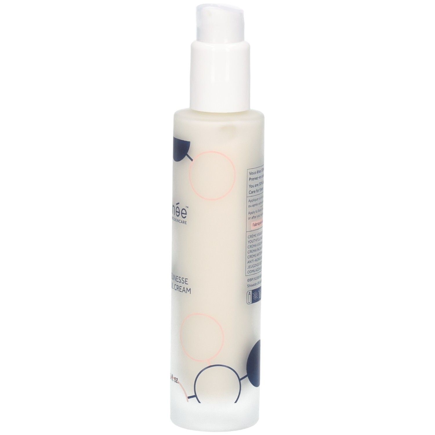 Witte fles met pomp. Opschrift: gallinée, Crème Jeunesse Youthful Cream. 50 ml.