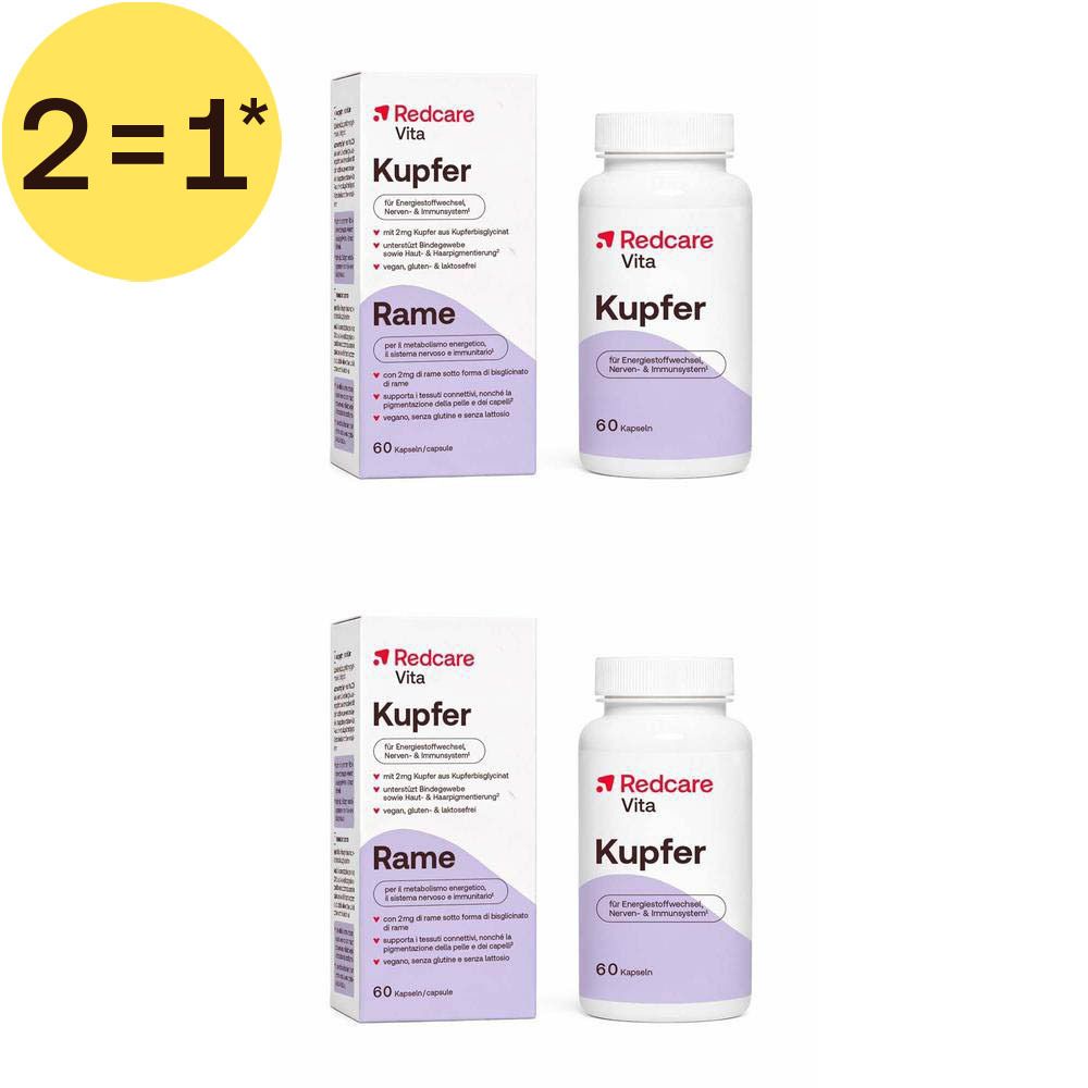 Deux flacons de Redcare Vita Kupfer et deux boîtes.