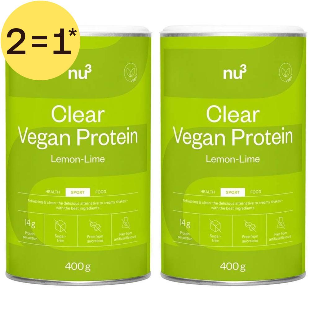 Deux boîtes de nu3 Clear Vegan Protein Citron-Citron Vert, 400g, avec offre 2=1*.