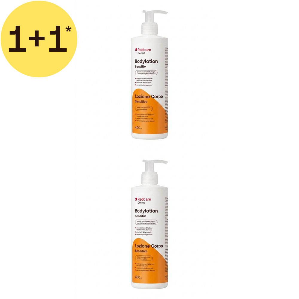 Deux flacons de lotion corporelle Redcare Derma Sensitiv, 400ml chacun.