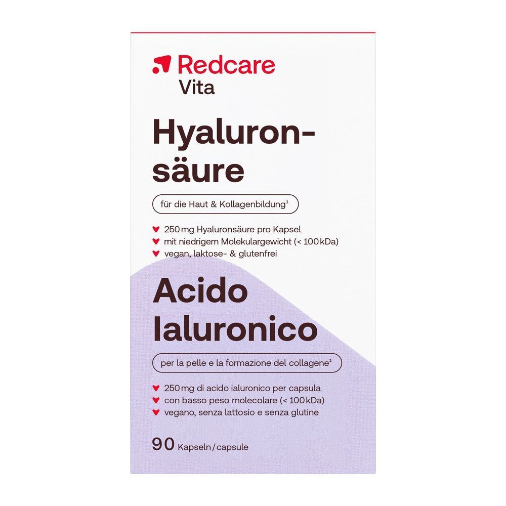 Redcare Vita Hyaluronzuur capsules, 90 stuks. Voor huid & collageenvorming. Vegan, lactose- & glutenvrij.