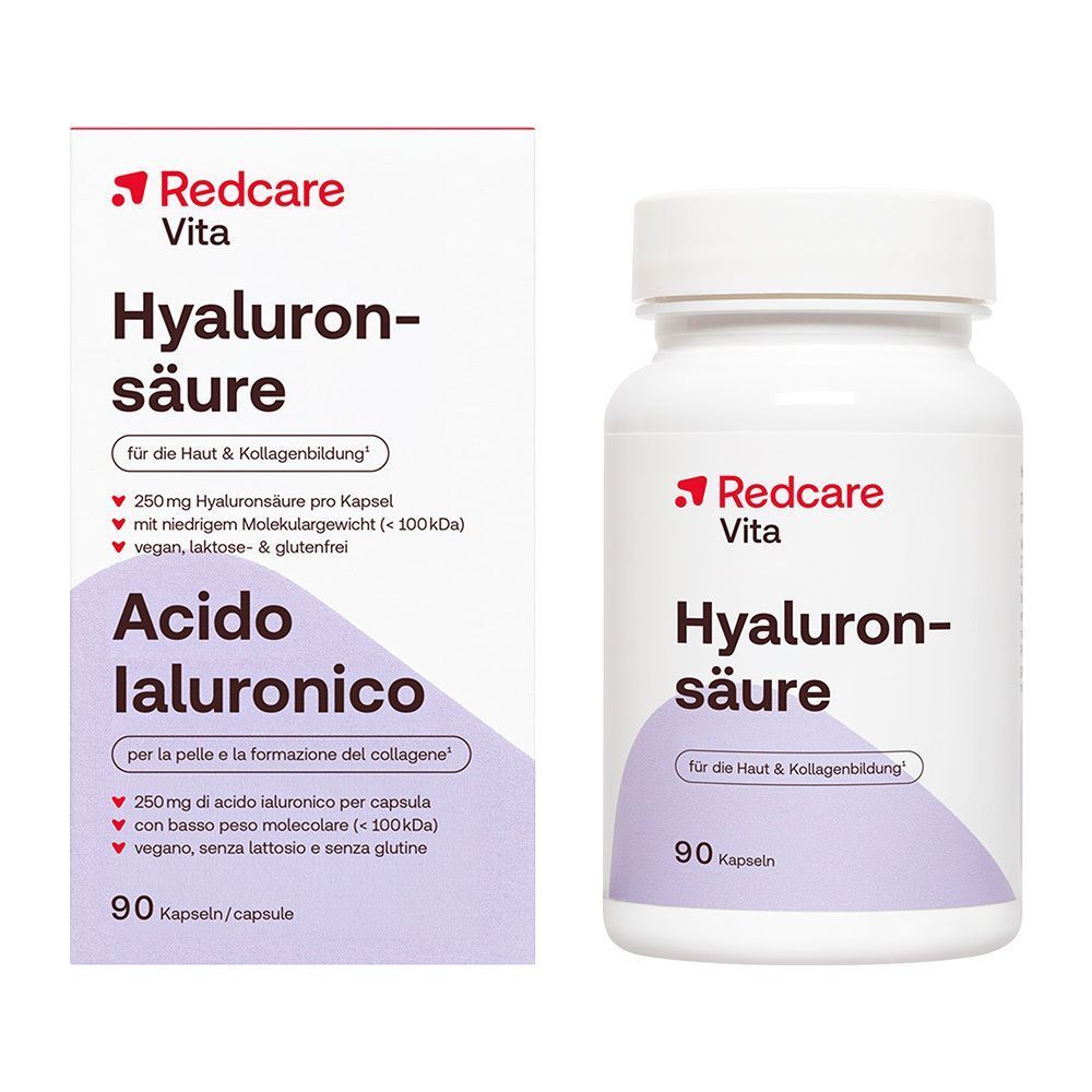 Redcare Hyaluronzuur capsules: 90 stuks. Voor huid & collageenvorming. Vegan, lactose- & glutenvrij.
