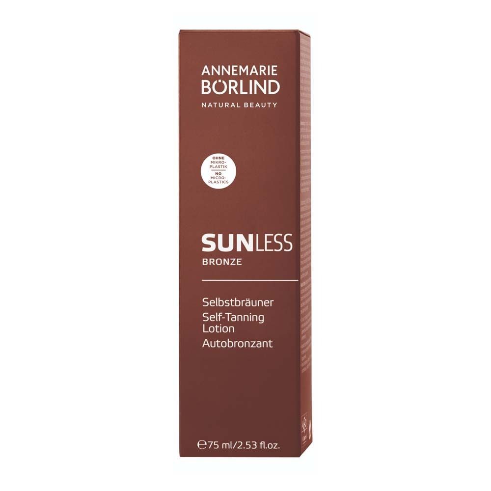 Emballage marron. Inscription: SUNLESS Bronze, autobronzant. 75 ml. Avec logo.