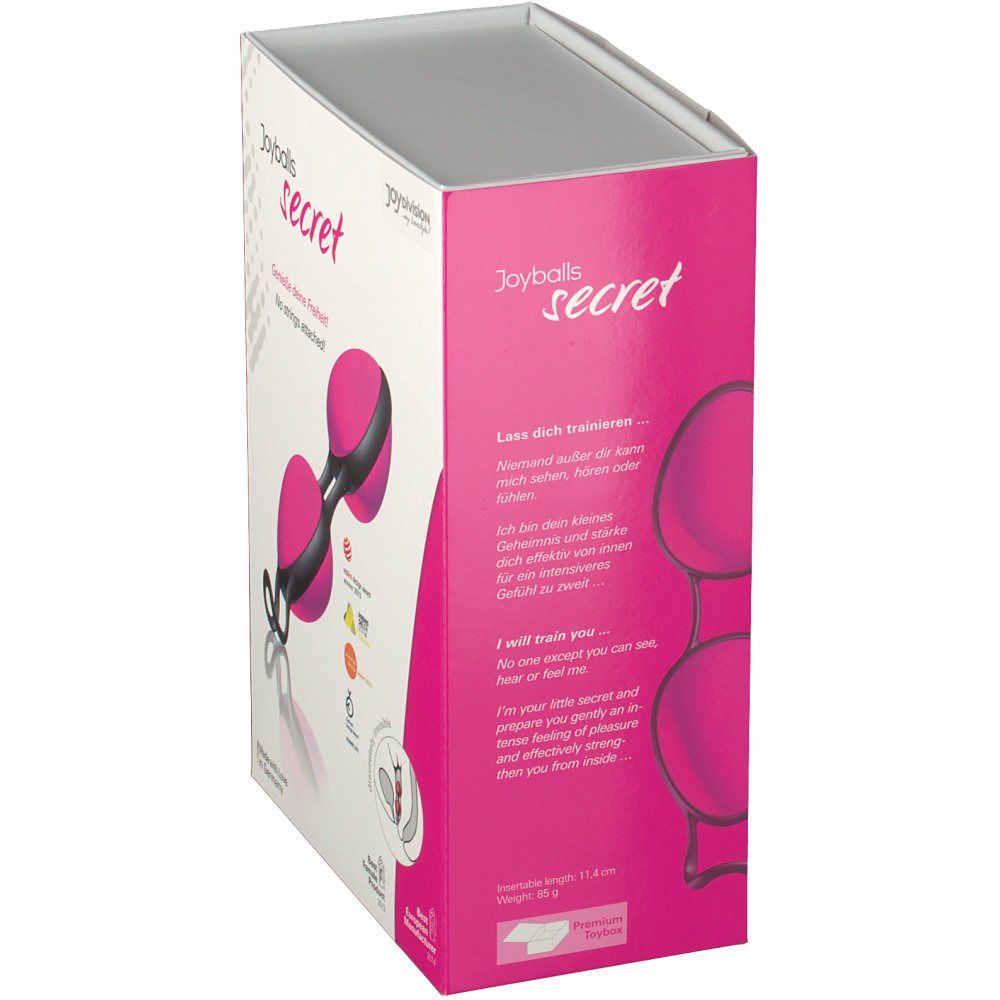 Emballage pour Joyballs Secret, rose avec illustration du produit et texte.