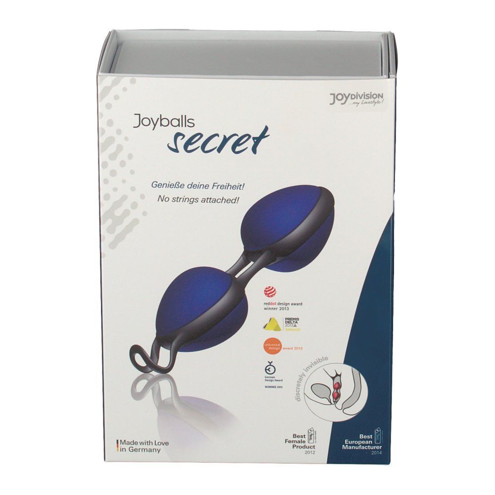 Emballage avec boules bleues Joyballs Secret, fabriqué en Allemagne.