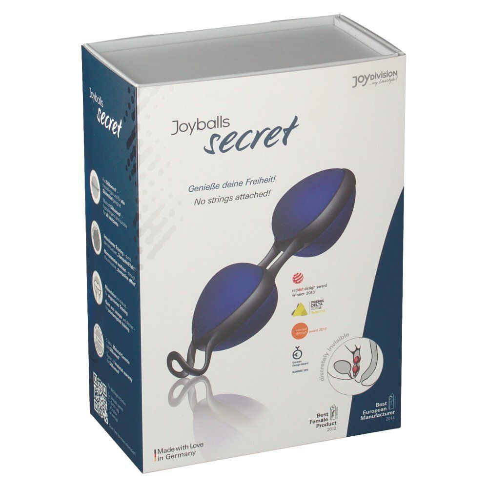 Emballage Joyballs Secret, boules bleues avec cordon.