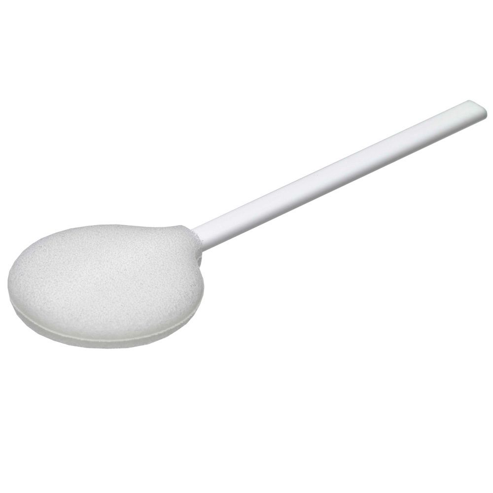 Witte applicator met ovale sponskop en lange steel.