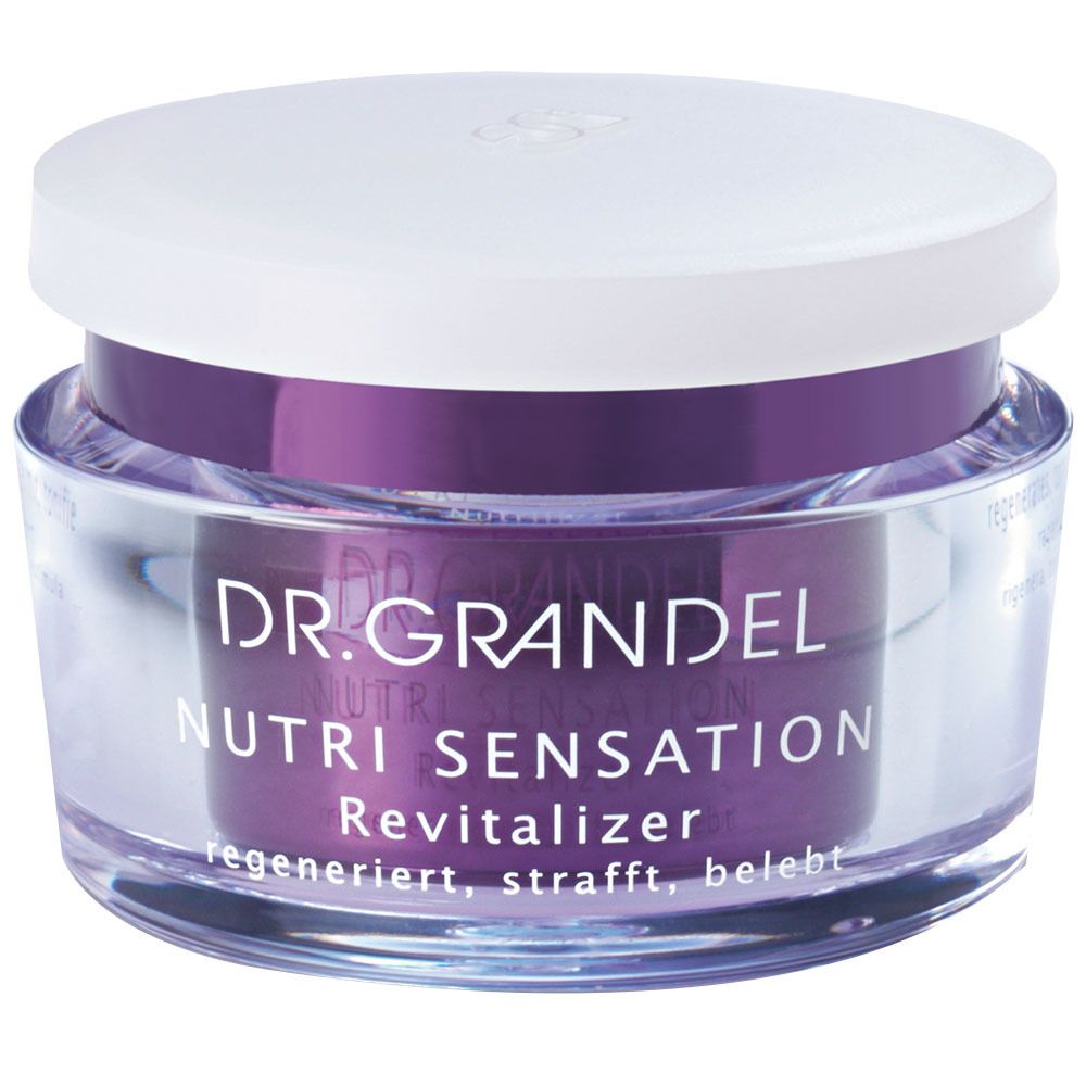 Dr. Grandel Nutri Sensation Revitalizer in paarse pot met transparante deksel.