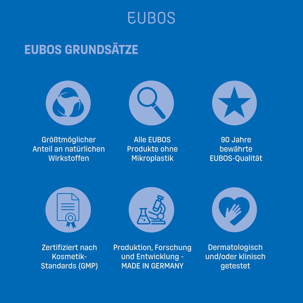 Éléments graphiques. Texte : Principes EUBOS. Sur fond bleu.