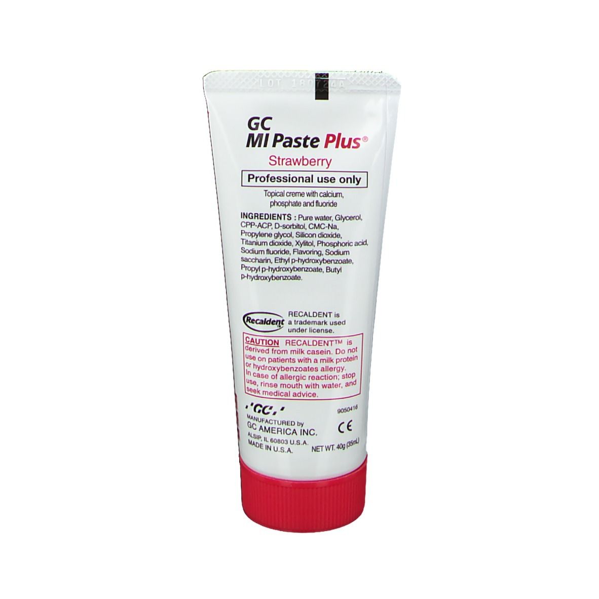 GC MI Paste Plus, aardbeiensmaak, 49g tube. Professioneel gebruik.