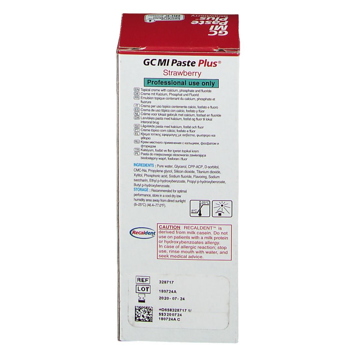 GC MI Paste Plus Aardbei: Professioneel gebruik. Bevat calcium, fosfaat en fluoride.