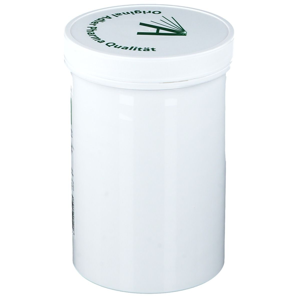 Witte cilindrische pot met deksel. Adler Pharma logo op deksel. Original Adler Pharma Kwaliteit.