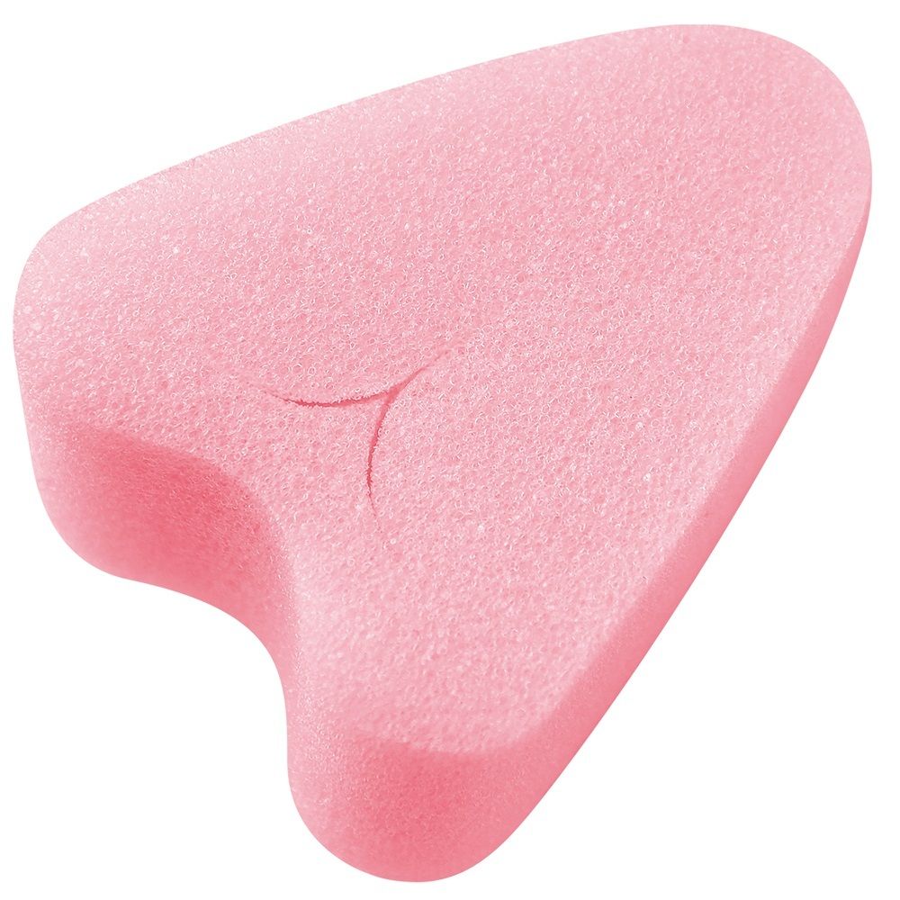 Roze tampon, hartvormig, zonder draad. Zacht materiaal. Zichtbare verdieping.