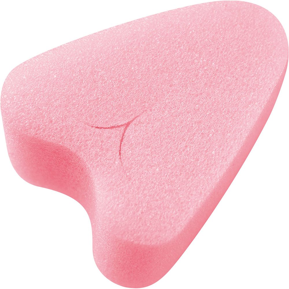 Roze Soft-Tampon. Druppelvormig met een kleine uitsparing. Geen draadjes. Mini-formaat.