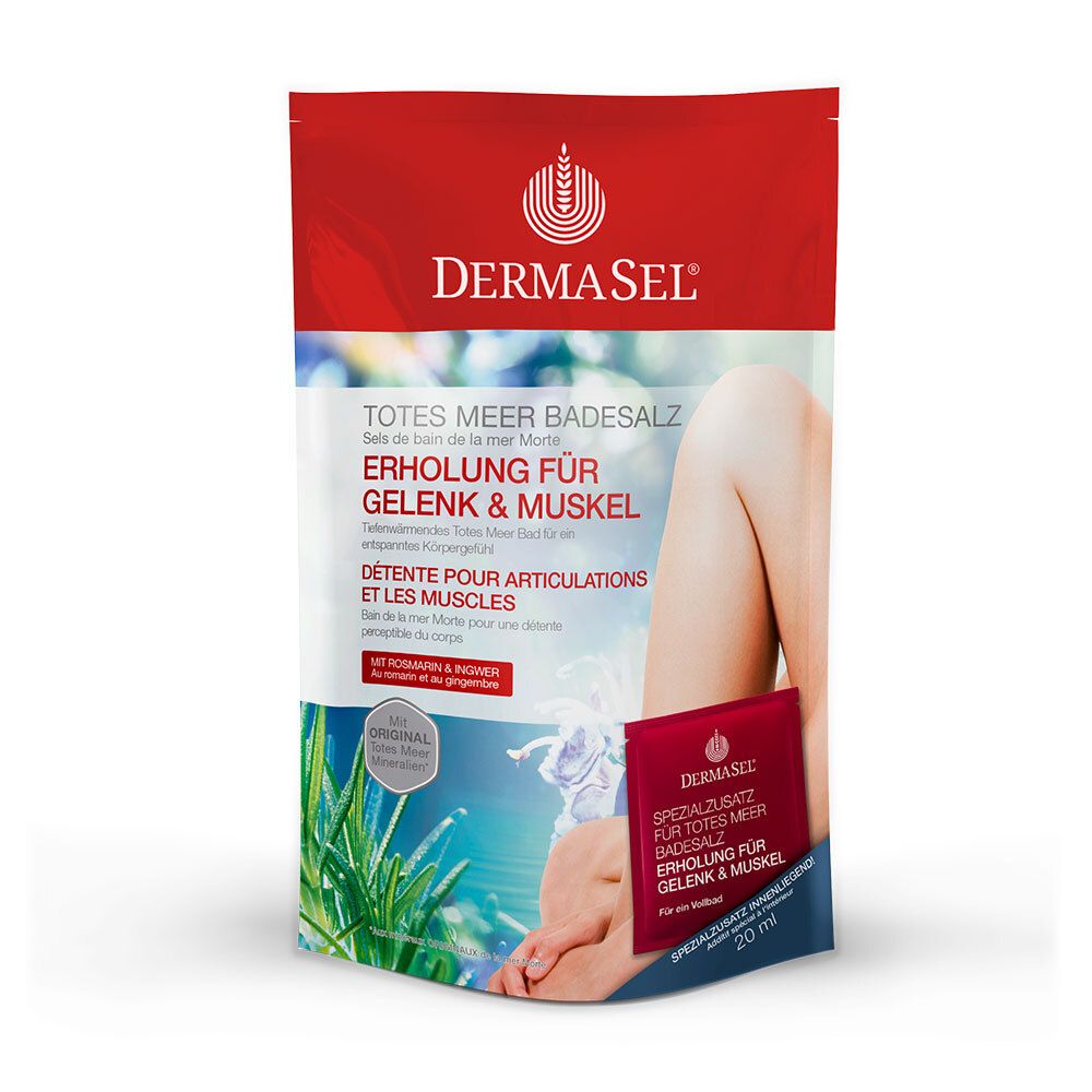 Sel de bain Mer Morte Dermasel pour la détente des articulations et des muscles, 20 ml.