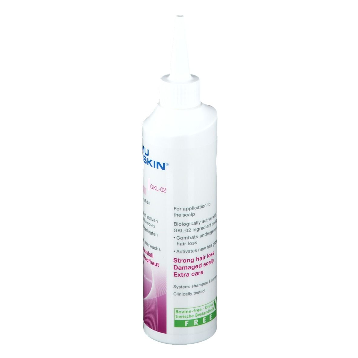 Flacon blanc de Thymuskin® FORTE Serum Gel avec embout doseur. Inscriptions et informations sur le produit visibles.