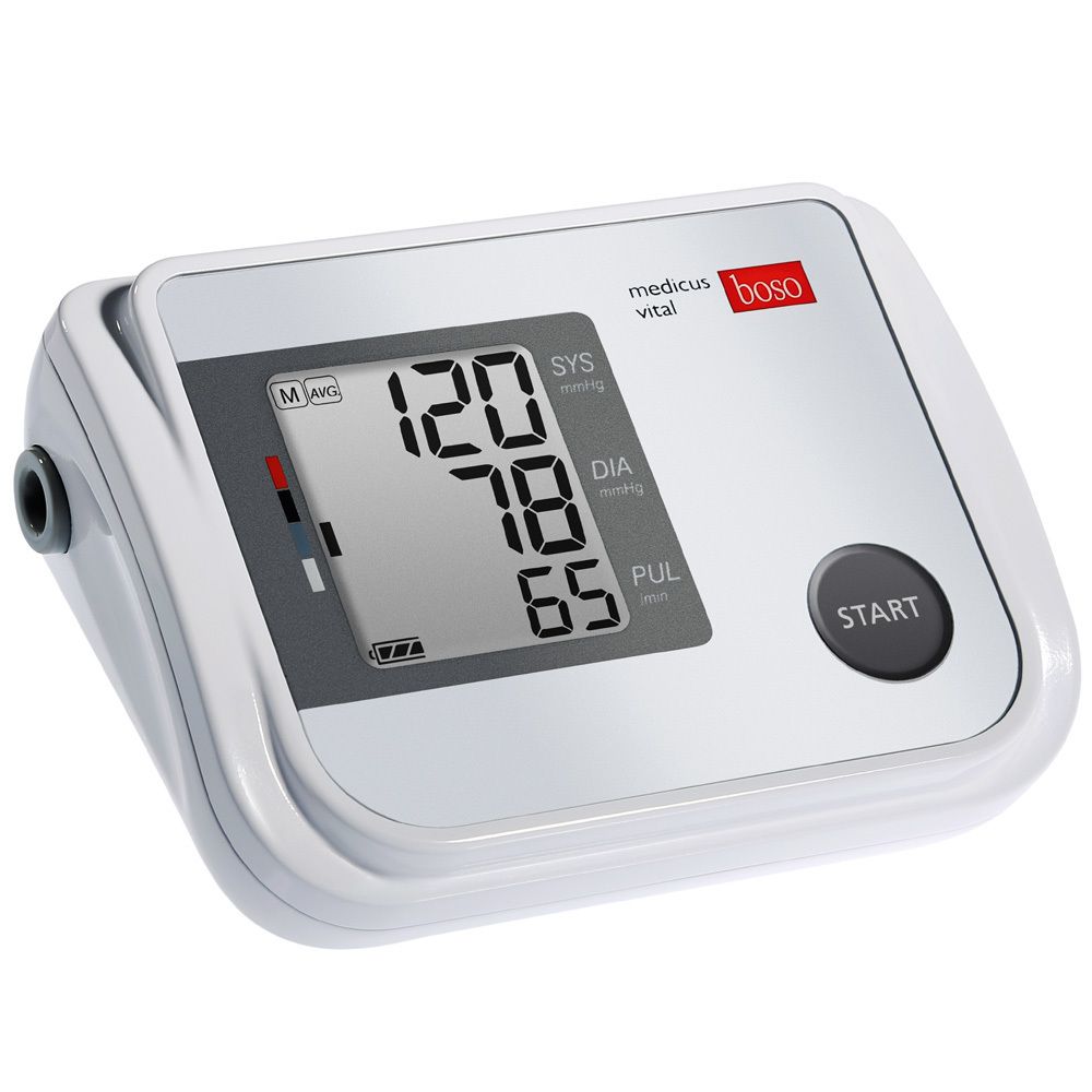Bloeddrukmeter met display. Toont systole, diastole en pols. Merk: boso medicus vital.