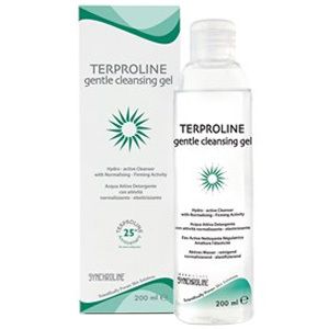 Flacon et emballage de SYNCHROLINE® TERPROLINE gentle cleansing gel. Inscription : TERPROLINE, gentle cleansing gel, 200 ml.