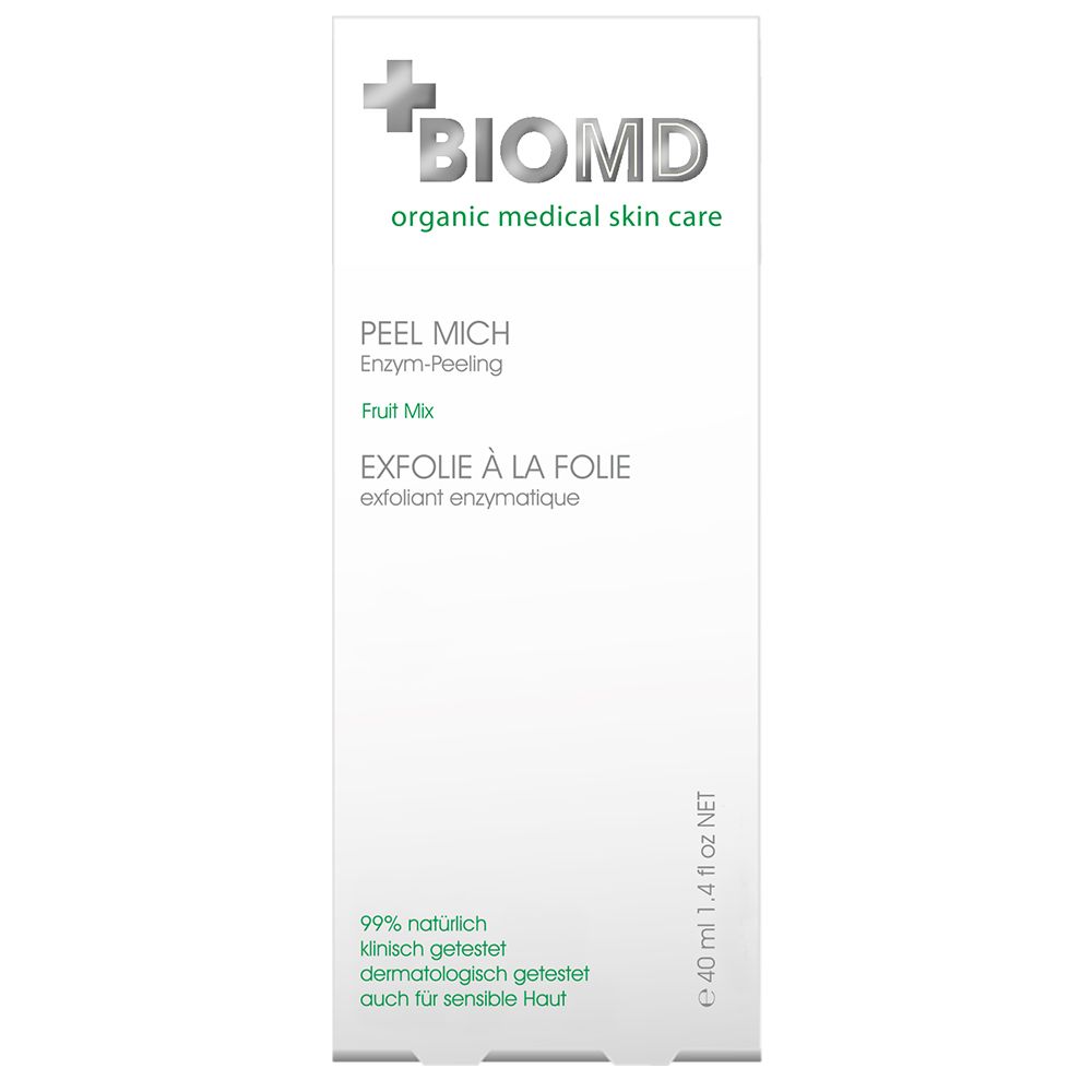 BIOMD Peel Milch Enzympeeling. Witte verpakking met productinfo en logo. 40 ml.