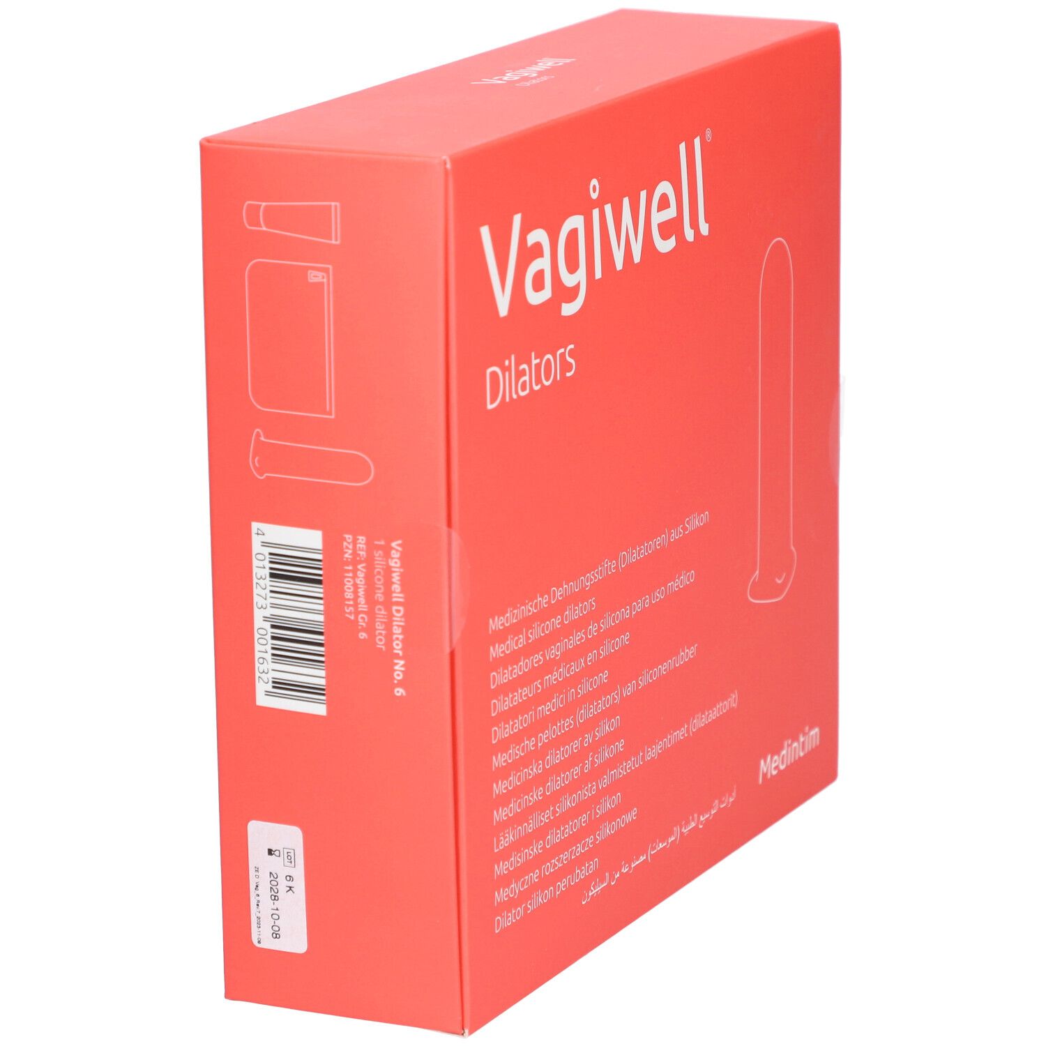 Boîte pour dilatateurs Vagiwell en silicone médical.