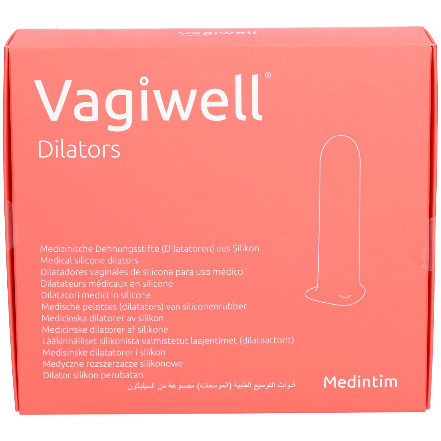 Boîte pour dilatateurs Vagiwell en silicone médical.