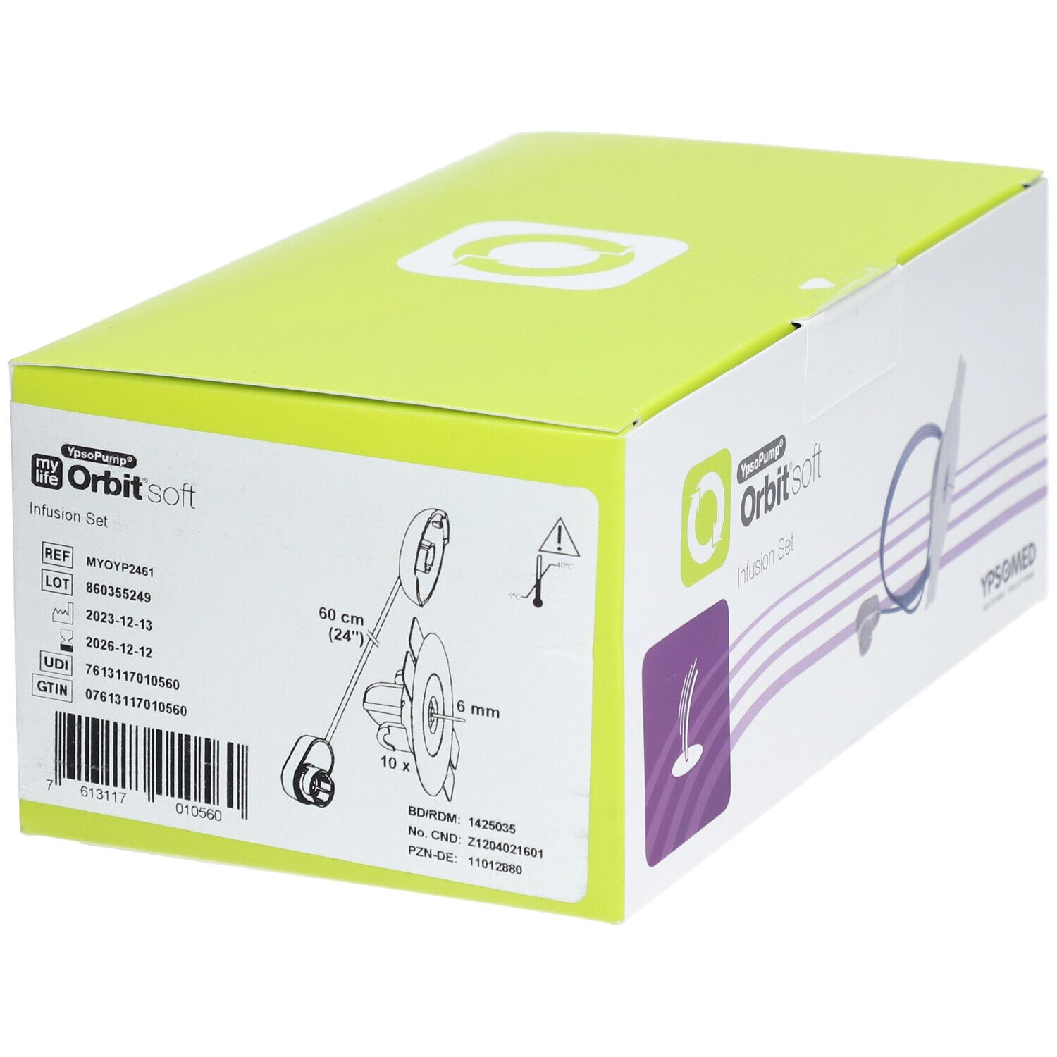 Infusieset Orbit soft, verpakking met productafbeelding en details.