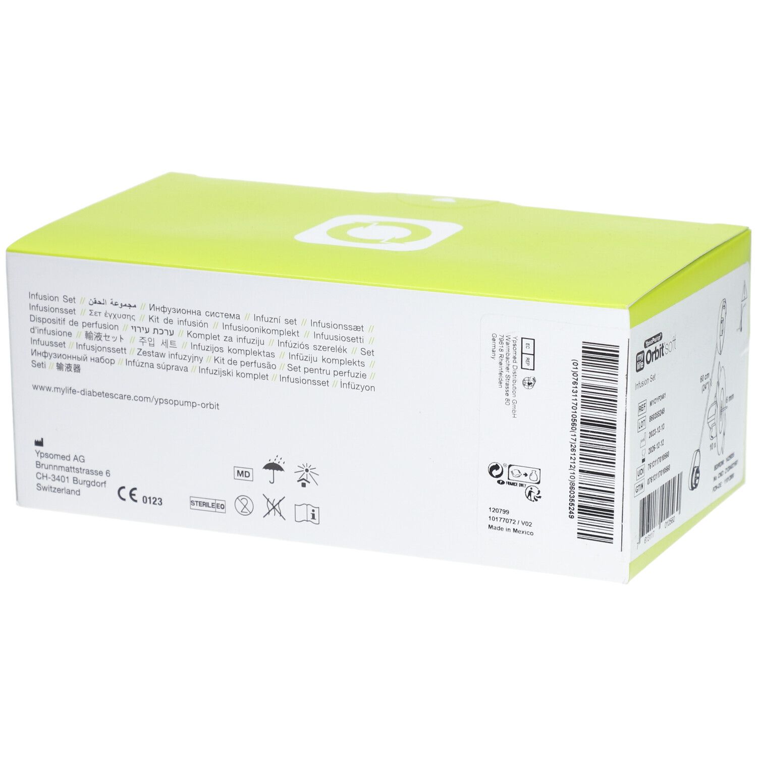 Infusieset Orbit soft, verpakking met productafbeelding en details.
