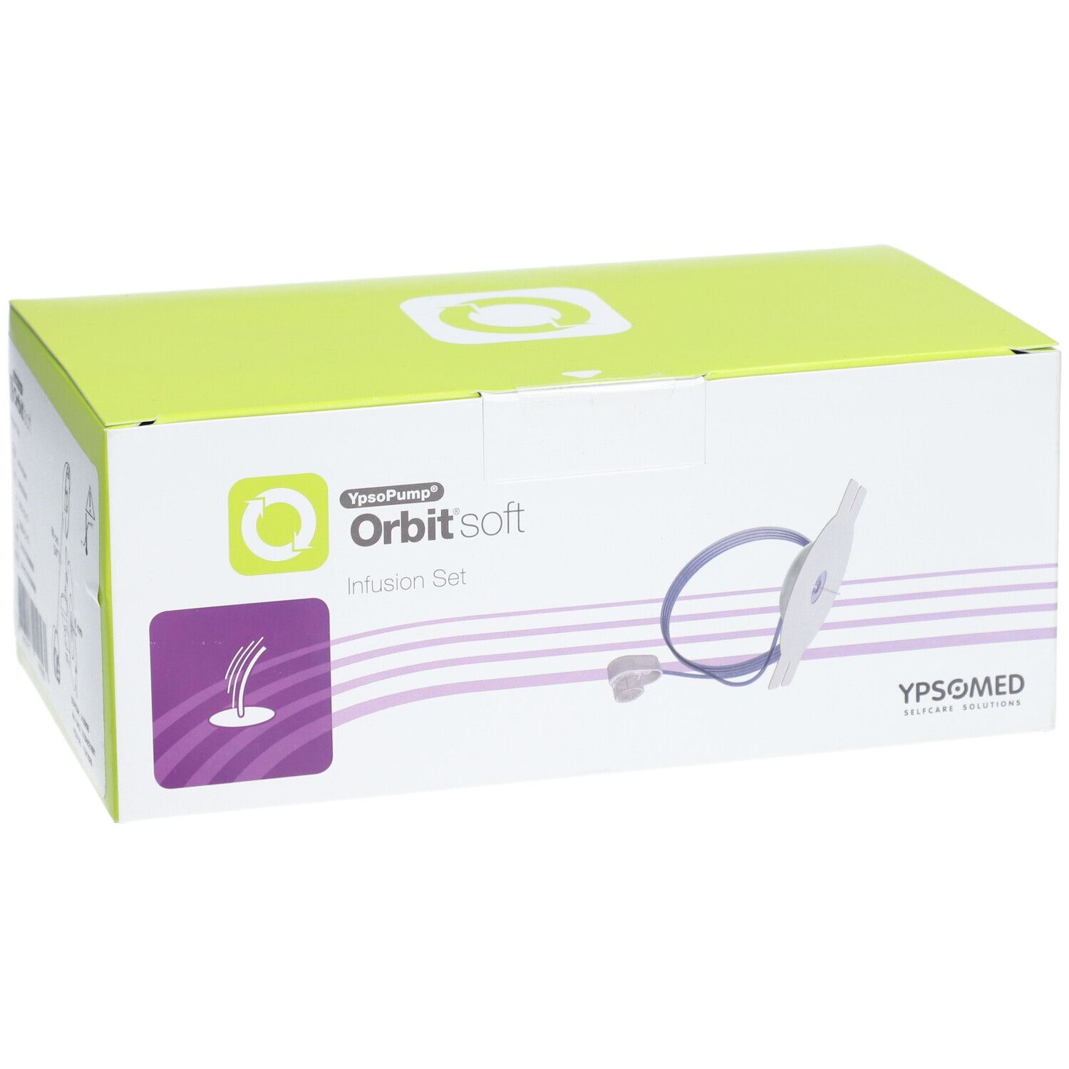 Verpakking van een Orbitsoft infusieset met slang en connector.