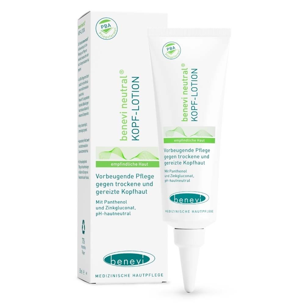 Tube met benevi neutral hoofdhuidlotion, 75ml. Voor gevoelige, droge en geïrriteerde hoofdhuid. Met panthenol en zinkgluconaat.