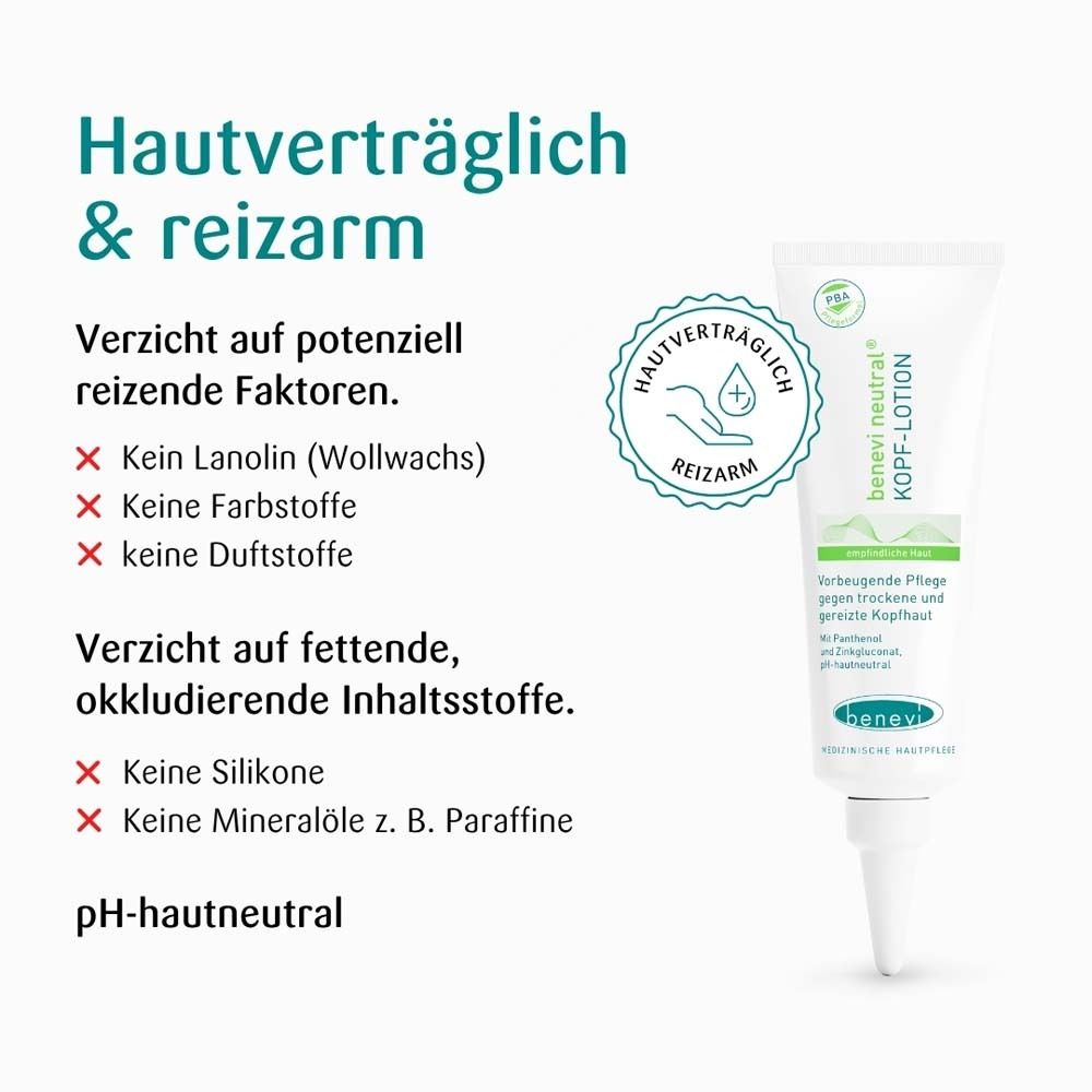 Tube met benevi neutral hoofdhuidlotion, huidvriendelijk en niet-irriterend.