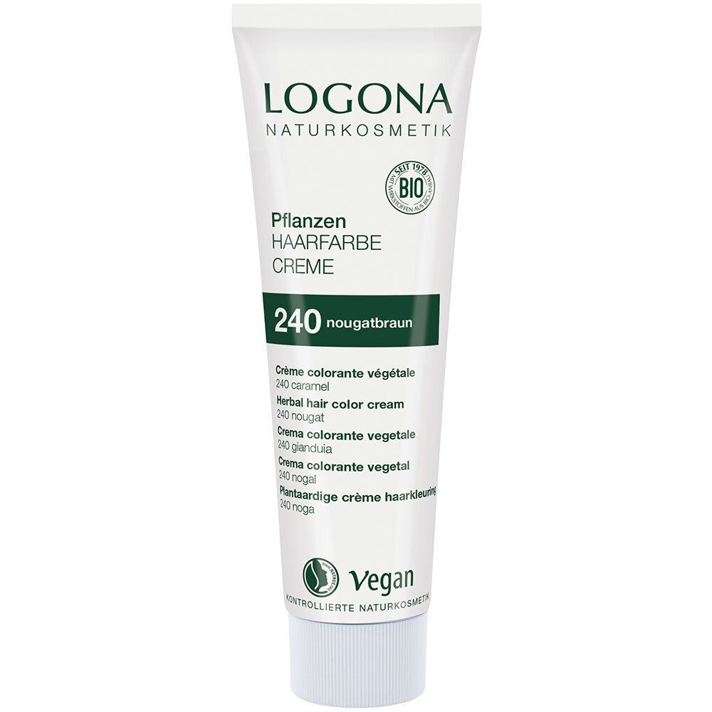 LOGONA Crème colorante végétale 240 Nougatbraun. Tube. Vegan. Label bio. Crème colorante.