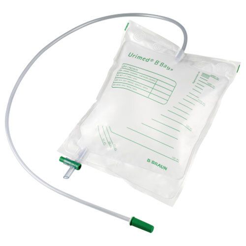 Poche à urine Urimed B' Bags avec tube et valve de vidange, capacité de 2000 ml.
