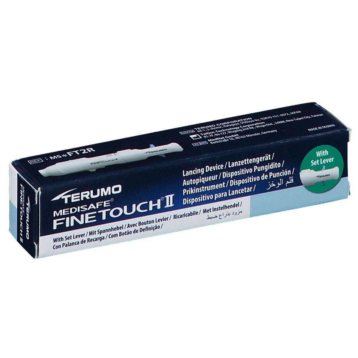 Terumo Medisafe Fine Touch II prikapparaat met instelhendel.